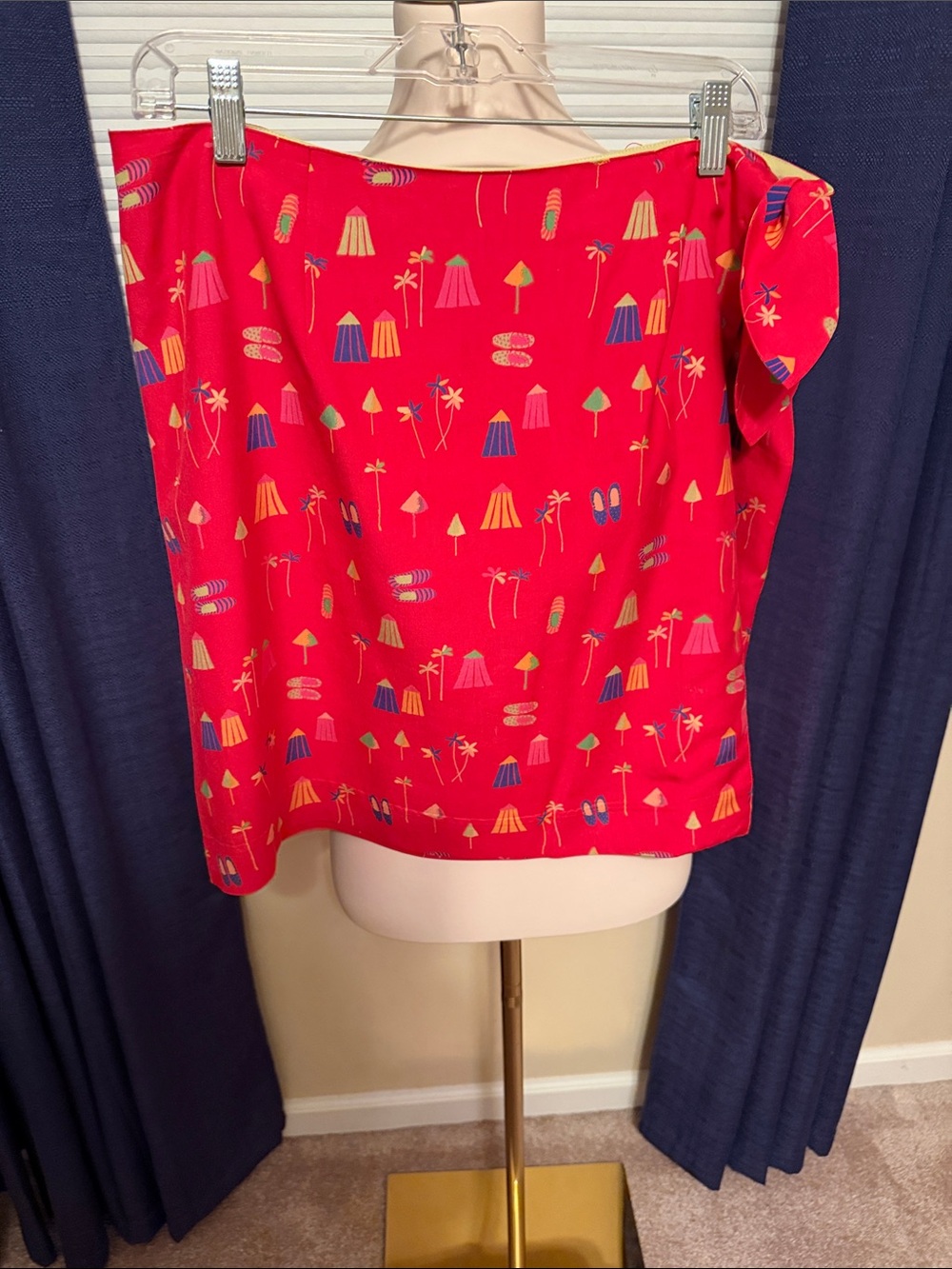 Bright Red Printed Women's Wraparound Skirt - Playful Beach Motif